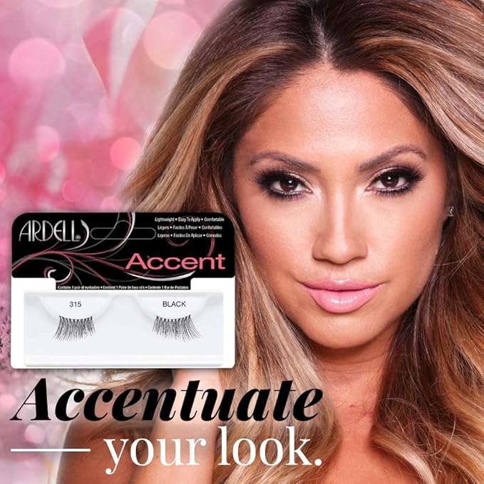Ardell Accent Half Lashes 315 - Natural Looking Cat Eye for Everyday Wear, 4 Pack