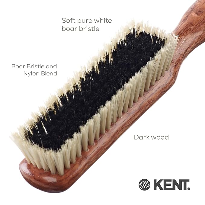 Kent CP6 Clothes Brush. Cashmere Care Dark Wood with Black & White Boar Bristle, Lint Remover for Wool and Silk for Keeping Delicate Fabrics Free from Fibres, Fluff and Pet Hair. Made in England