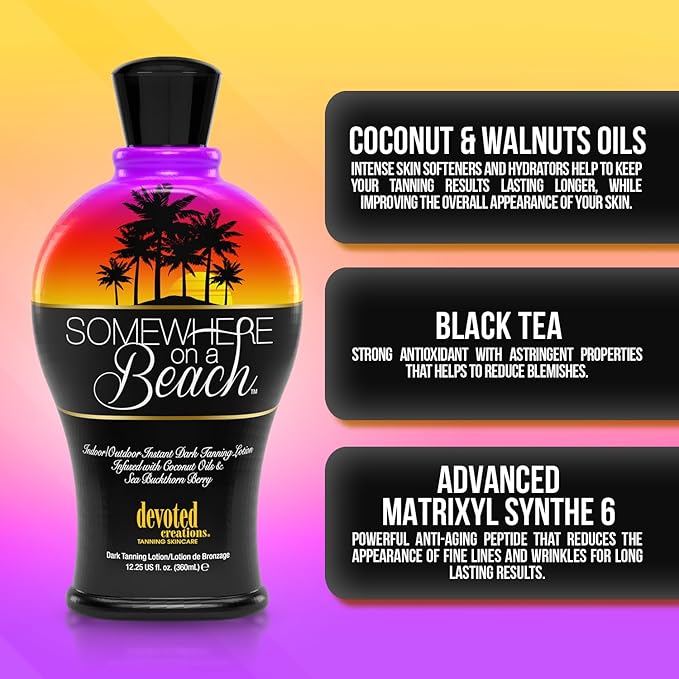 Somewhere on a Beach, Indoor Outdoor, Instant Dark Tanning Lotion 12.25 Ounce