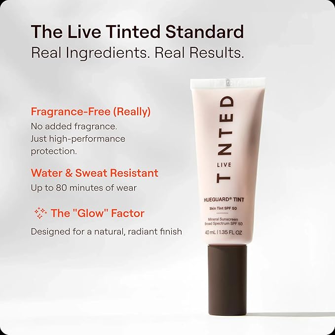 Live Tinted Hueguard Skin Tint SPF 50 - Tinted Mineral Sunscreen with Light-Medium Buildable Coverage With a Hydrating and Radiant Finish - Water and Sweat Resistant, 1.35 fl oz - Shade 07