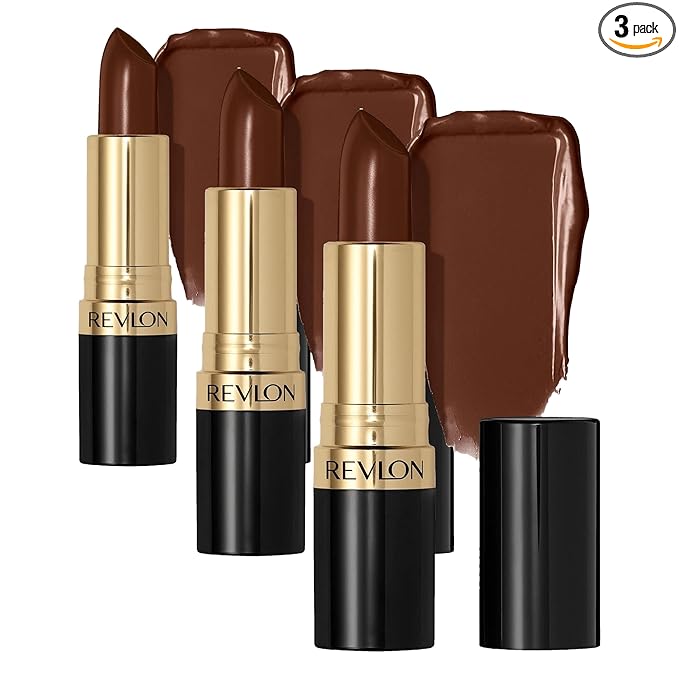REVLON Lipstick, Super Lustrous Lipstick, Creamy Formula For Soft, Fuller-Looking Lips, Moisturized Feel in Nudes & Browns, Choco-Liscious (665) 0.15 oz (Pack of 3)