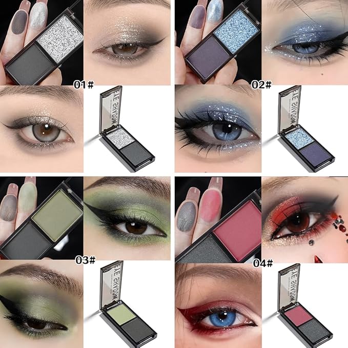 Olive Green & Charcoal Gray Matte Duo Eyeshadow Palette, 2 Color Green Smokey Eye Shadow, Smooth Blendable Long Lasting Mini Travel Eyeshadow Palette for Natural Glam Looks 3#