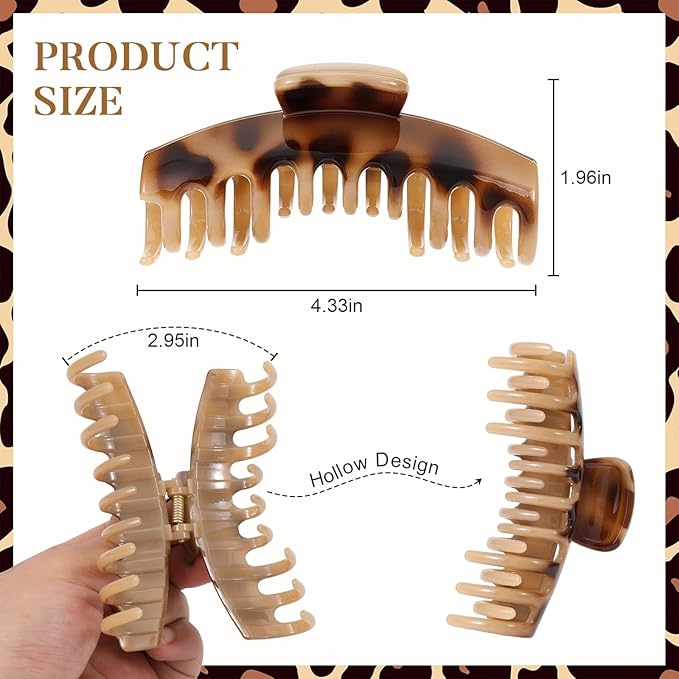 6 Pcs Hat Claw Clip for Women, Hat-Friendly Claw Clips for Trucker Hat & Baseball Cap - 4.3 Inch Large Tortoise Hat Claw Clip for Medium/Thick Hair, Non-Slip Trucker Hat Hair Clips Accessories