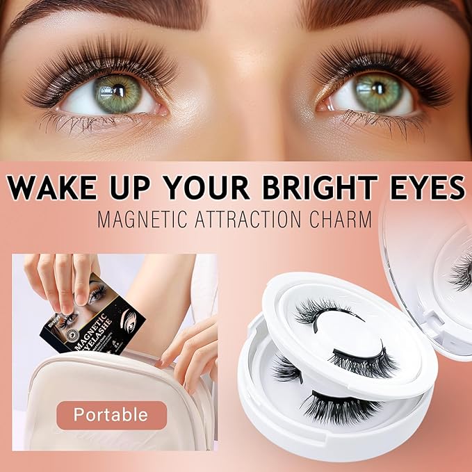Magnetic Eyelashes with Applicator, No Eyeliner Needed No Glue Reusable Dual Magnetic Lashes Natural Look, Lightweight 3D Eyelashes Magnetic Lashes for Everyday Wear, Professional Lash Tool Set