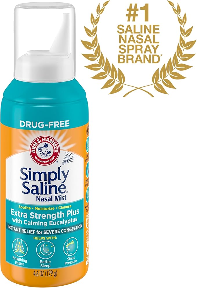 ARM & Hammer Simply Saline Extra Strength Plus Eucalyptus Nasal Mist for Severe Congestion, Saline Nasal Spray, 4.6 oz