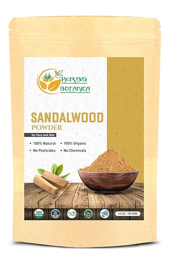 Herbs Botanica Chandan Sandalwood Powder, 100 gm / 3.52 oz, Face Pack & Mask, Tilak, Auspicious Occasions, Natural Cleansing & Soothing Powder.