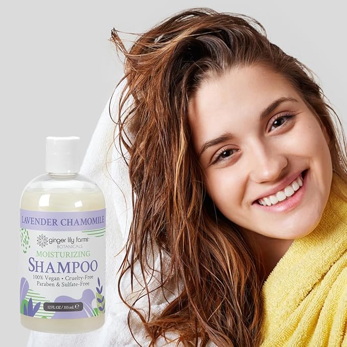 Ginger Lily Farms Botanicals Moisturizing Shampoo for All Hair Types, 100% Vegan & Cruelty-Free, Lavender Chamomile Scent, 12 Fl Oz