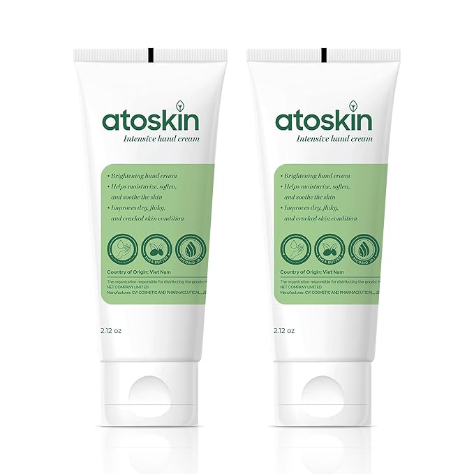 Atoskin Intensive Hand Cream (2 Pack) – Deep Moisturizing & Brightening for Dry, Cracked, Aging Hands – Non-Corticoid Formula (4.24oz) (2 Box + Gift)