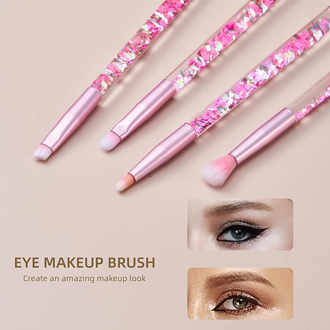 Makeup Brushes Set for Girls, Pink Liquid Flows 7PCS Foundation Fan Powder Blush Lip Eye Shadow Eyebrow Eye Blender Brush Set for Girls Teen Kids as Gift Present