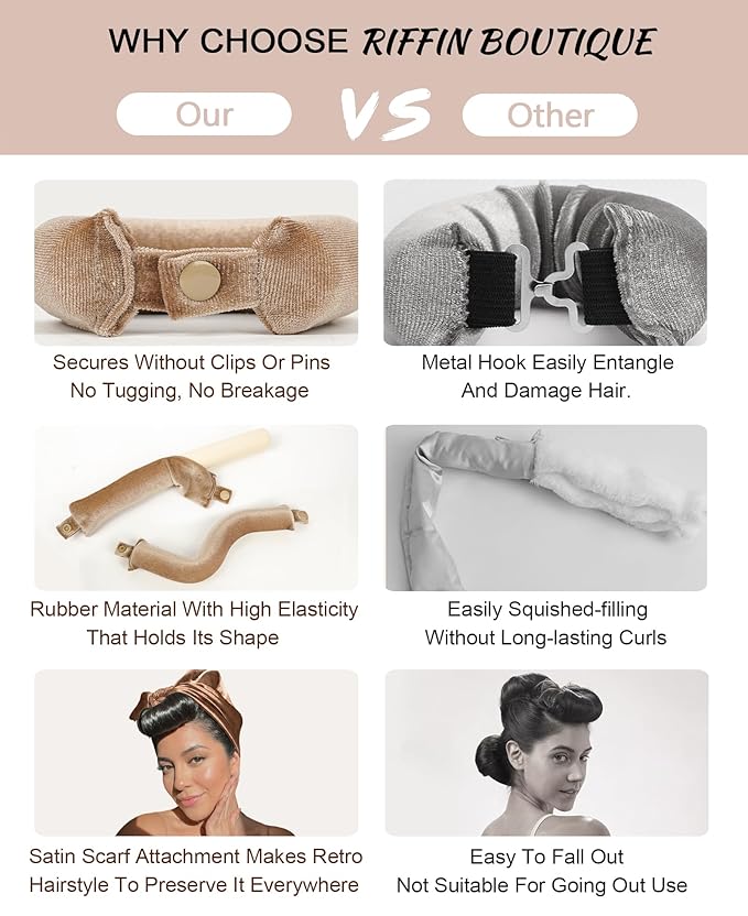 Classic Heatless Curls Overnight Rods - Upgraded Directional Grip Velvet No Heat Hair Curlers to Sleep Hair Rollers Flexible Curling Rods Set for Long Thicker Hair, Full Coverage Larger Silk Scarf
