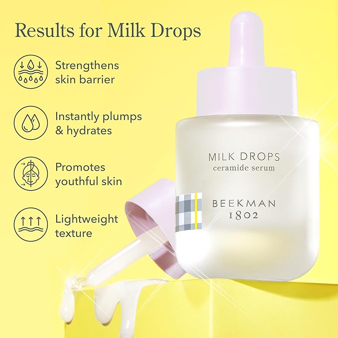 Beekman 1802 Milk Drops Ceramide Face Serum – Hydrating Barrier Serum with Goat Milk, Ceramides, Squalane & Hyaluronic Acid – Lightweight, Fragrance Free – For Oily & Acne-Prone Skin – 1 fl oz