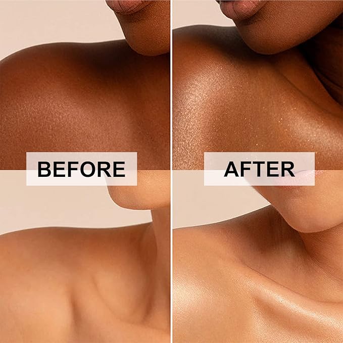 Body Shimmer Oil, Glistening Bronze Natural Glow Luminizer, Long Lasting Moisturizing Liquid Illuminator Highlighter Makeup for a Sun-Kissed Glow, Brush Include, 1oz, Medium