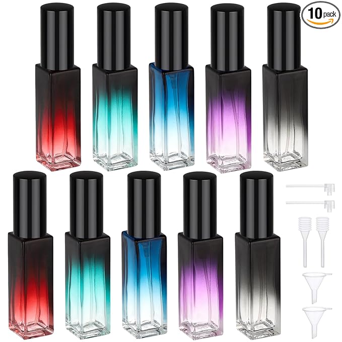 Segbeauty 0.34oz Perfume Travel Bottles Refillable, 10pcs 10ml Glass Empty Perfume Atomizer Sprayer, Mini Portable Travel Cologne Spray Bottle, Cologne Atomizer Set with Refill Pump Tools