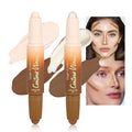 2Pcs Contour Highlighter Stick，2-in-1 Dual-Ended Cream Bronzer & Highlighter Sticks Pen for Face Body Contouring Makeup- Buildable，Waterproof, Easy to Apply Suitable for Beginners(01+05)