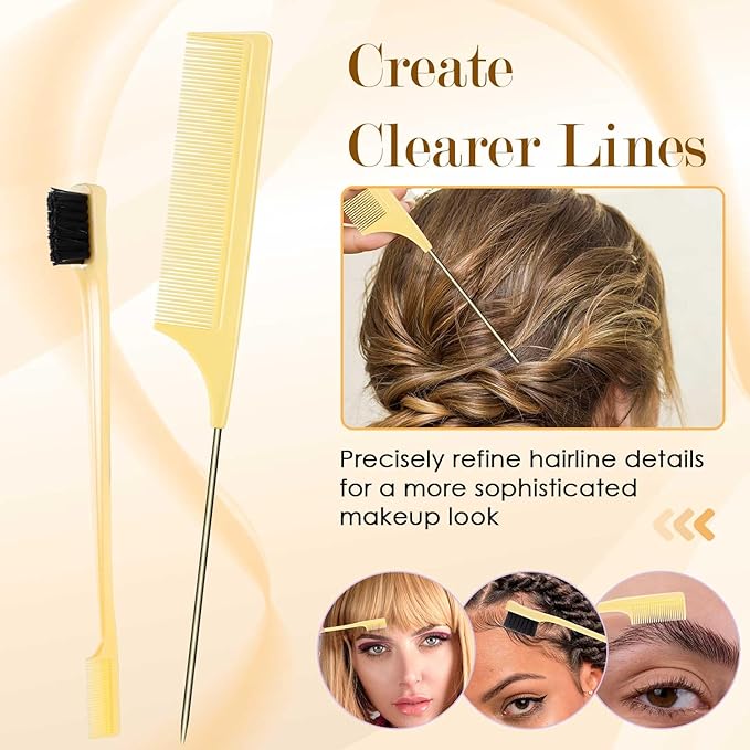 STYLEMATE 5PCS Slick Back Hair Brush Set, Soft Natural Boar Bristle Hair Brush for Thin & Fine Hair, Rat Tail Comb Edge Teasing Brushes Styling Tool Kit Accessories for Women Kid