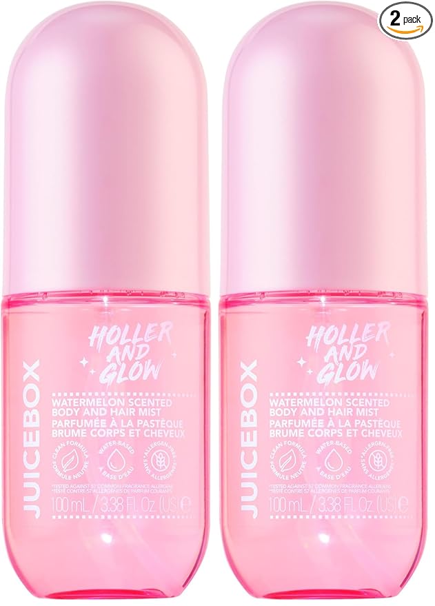 Holler And Glow Mood Boosting Juice Box Body & Hair Mist, Body Spray, Teen Girls Spritz, Long Lasting, Watermelon, Fruity Scented, Water Based Fragrance For Tweens, Clean & Gentle Formula, 3.38 Fl Oz