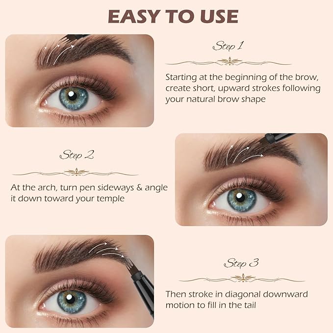 2PCS Microblading Eyebrow Pencil with Eyebrow Brush, Light Brown Eye-brow Pencils for Women, 2-In-1 Waterproof Eyebrow Pen with 4-Fork & Ultra-Precise Tips for Hair-Like Eyebrow Makeup (Light Brown)