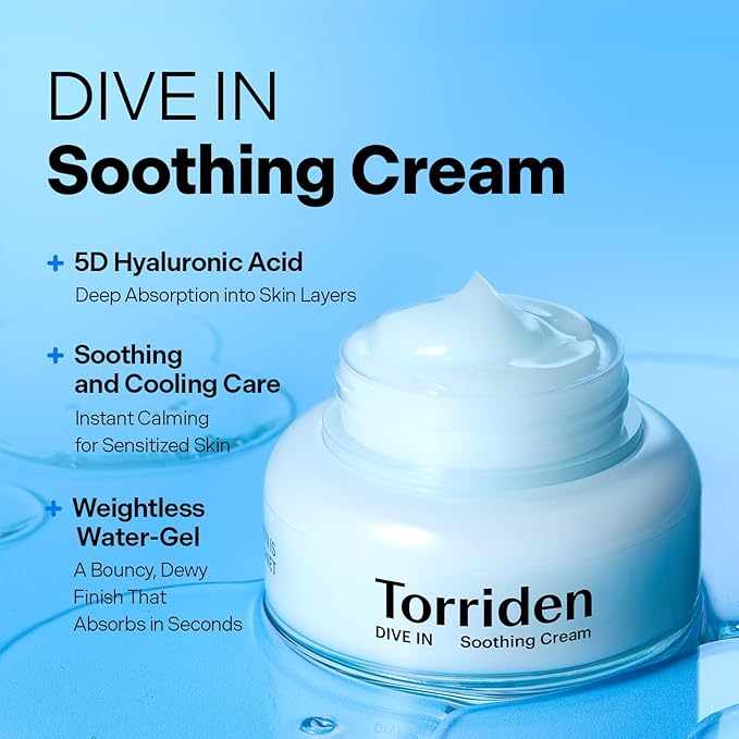 Torriden DIVE IN Hyaluronic Acid Soothing Cream 100ml (3.38 fl. oz) | Revitalizing Facial Moisturizer for Sensitive and Dry Skin | Hyaluronic Acid, Panthenol, Allantoin