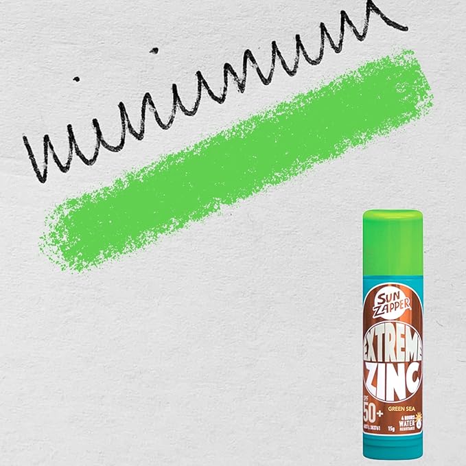 Sun Zapper Extreme Zinc Sunscreen Stick SPF 50+ Green – Water Resistant Mineral Sunscreen for Face, Zinc Oxide Surf Sunscreen Stick for Surfing and Water Sports, 15g (0.53 oz), Australian Made