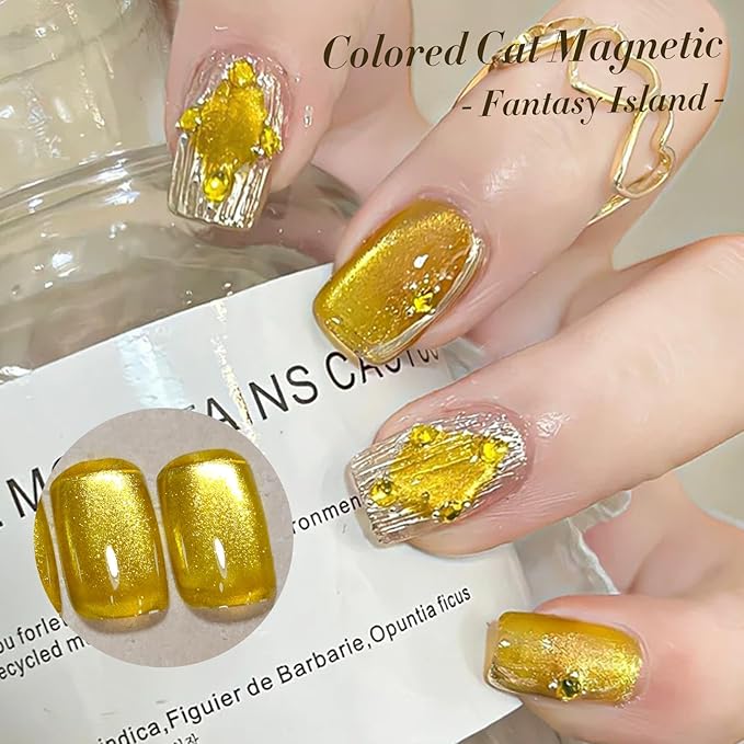 Born Pretty Cat Magnetic Eye Gel Nail Polish 6 Colors Neon Shimmer Blue Green Pink Holographic Magnetic Gel Polish,Spring Summer Aurora Rainbow Glitter, Soak Off UV LED Gels for Manicure DIY at Home
