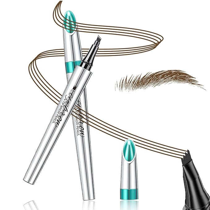Eyebrow Pencils for Women - Eyebrow Gel with Microblading 4-Fork-Tip, Lift & Snatch Eyebrow Pen, Eyebrow Marker Long-Lasting Waterproof & Smudge-Proof Natural Hair Like Brows (Light Brown)