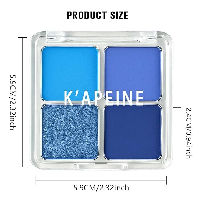 K'APEINE Eyeshadow Quad, Matte Blue Eyeshadow Palette 4-Color Highly Pigmented Long-Lasting Eyeshadows Makeup Palette for Women Girls Party,Music Festival, Stage Performance,Appointment