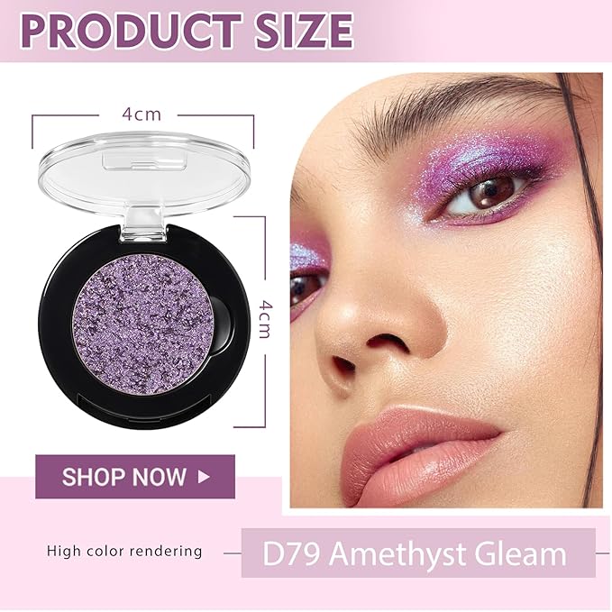 Refillable Eyeshadow Palette - Matte/Glitter/Duo-Chrome Pressed Powder & Cream Formula, Neutral/Shimmer/Smokey Multichrome, Travel-Friendly Iron Pan Refills (Glitter, D79)