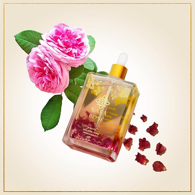 SAFA Rosé Oil for Face, Body, Hair & Nails | After Shower Organic Rose Body Oil | Bulgarian Rose Essential Oil with Apricot, Moroccan Argan & Vitamin E | Long Lasting Natural Fragrance - 4 Fl Oz