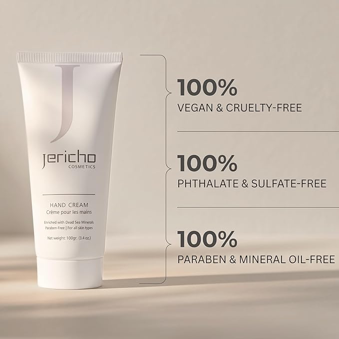 Jericho Cosmetics Hand Cream – Moisturizing & Nourishing with Aloe, Olive Oil & Dead Sea Salts – Hydrating Formula with Witch Hazel & Vitamin E – Non-Greasy, 3.4 oz - 2 Pack