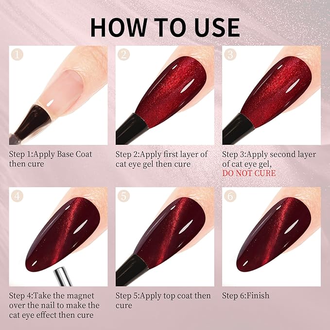 MAYCHAO 15ML Cat Eye Gel Nail Polish 1Pc Burgundy Gel Polish Soak off Holographic Magnetic Nail Polish for Nail Art Manicure Salon DIY at Home, 0.5 OZ