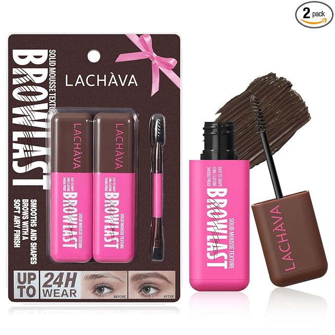 2 Pack Eyebrow Tint and Setting 2 in 1 Fluffy Volumizing Brow Mousse Kit, All Day Hold Brow Dye Gel with Brush For Natural Full-Looking Eyebrow Makeup, Black Brown