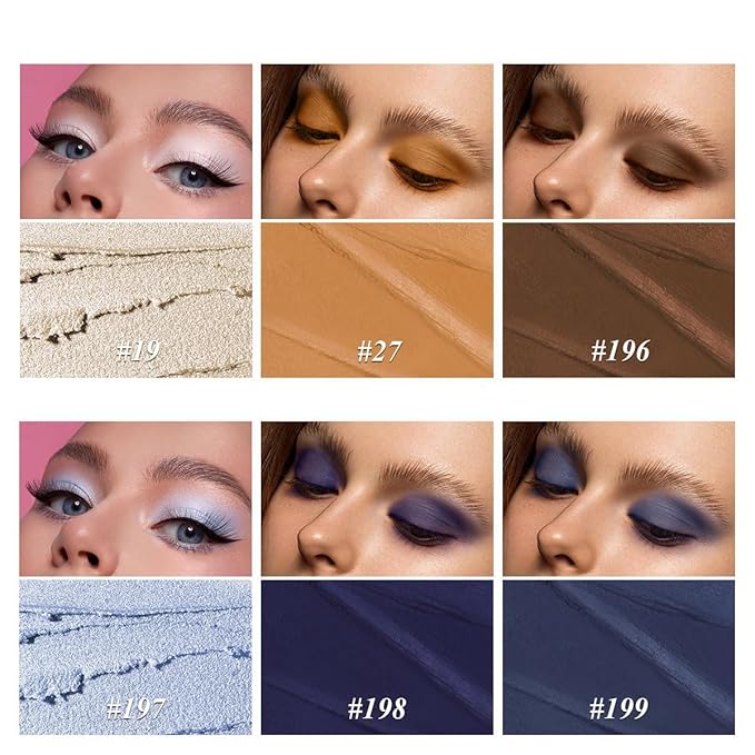 LUXAZA PRO Blue Eyeshadow Stick Makeup 6PCS Set, Dark Blue Brown Metallic Shimmer Matte Cream Eye Shadow Eyeliner Brightener Pencil Crayon - JEANS BLUE