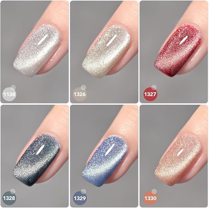 GAOY Holographic Glitter Cat Eye Gel Polish Set of 6 Colors with Free Magnet UV LED Soak Off Nail Polish Home DIY Manicure Nail Salon Varnish