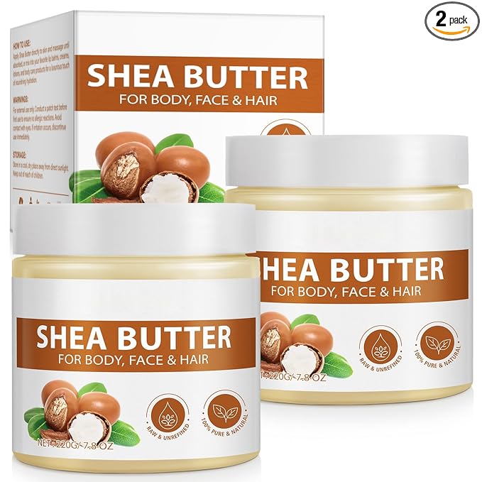 Shea Butter Raw Organic - 2 Pack, Natural Raw Unrefined Shea Butter Hand Cream, Moisturizing and Locking Water, Keeps Skin Healthy and Vibrant, 15.6 Oz