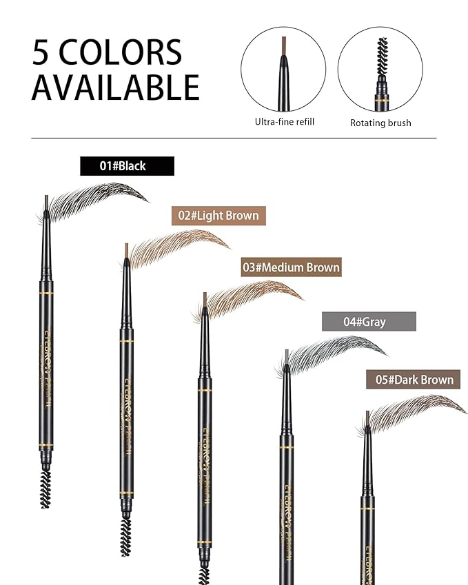 Gray Eyebrow Pencils for Women, 12Pcs Ultra Slim Eyebrow Pencil with 2 Brow Razors Kit, Double Head 1.5mm Micro-Fine Tip & Spiral Brush, Can Draw Fine and Long-Lasting Brows Makeup