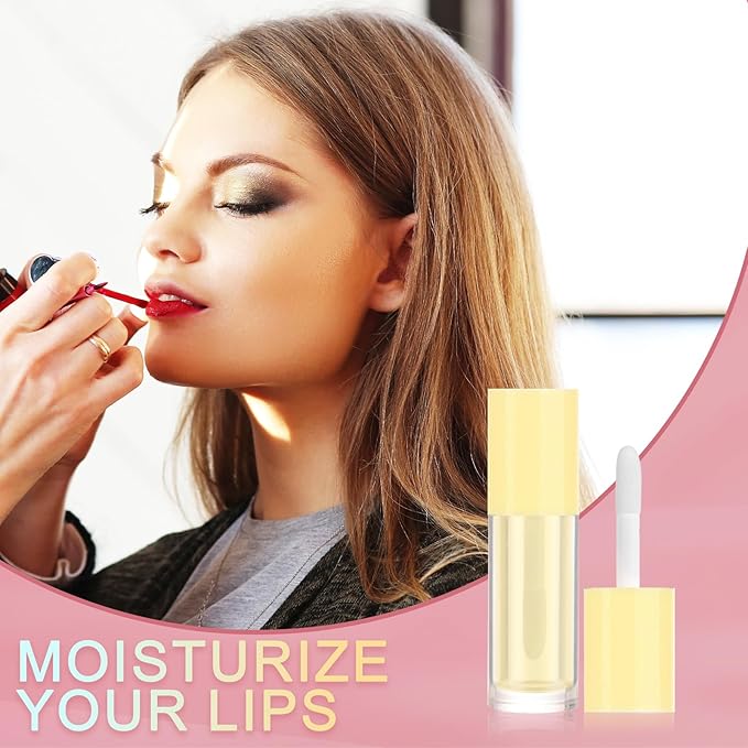 50pcs 2.5ml Empty Lip Gloss Containers Lip Gloss Tubes with Wand Cute 0.08oz Clear Refillable Lipgloss Making Supplies Kit for DIY Makeup + 2pcs Syringes (Yellow)