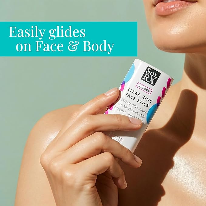 SolRX MINERAL SPF 50 Sunscreen Stick for Face - Zinc Oxide Sunsceen Stick, Clear, Non-Greasy