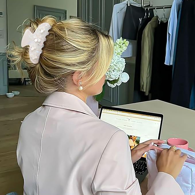HAIMEIKANG 2Pcs Acrylic Flower Hair Claw Clips - Large for Women, Strong Hold Cute Non-slip Stylish Accessories for Thick Thin Hair