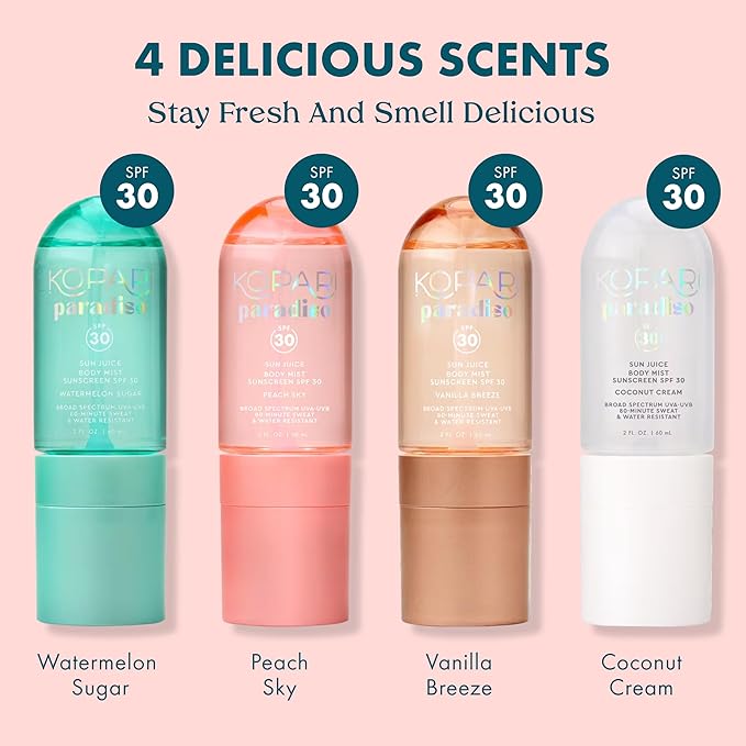 Kopari Paradiso Sun Juice SPF 30 Body Mist – Coconut Cream | Clear Non-Sticky Broad-Spectrum Sunscreen Mist, 80-Min Water-Resistant