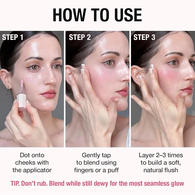DEAR DAHLIA Petal Drop Liquid Blush (Hazy) - Natural Dewy Glow Serum Blush, Buildable & Blendable, Sheer Watercolor Finish, Vegan Korean Makeup for Cheeks, 0.14 oz
