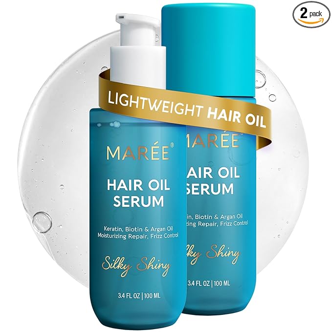 MAREE Hair Oil for Frizzy and Damaged Hair with Vitamins A, E, B5, 2 PACK - Anti Frizz Control Sérum for Curly Women & Men - Aceite de Argán Para el Cabello - Biotin Keratin Antifrizz Products