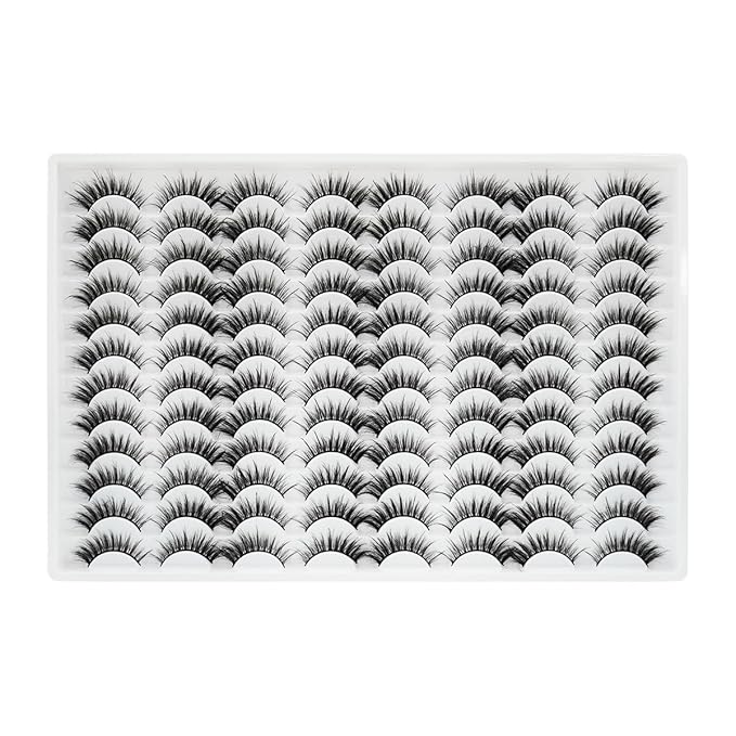 Azenlo False Eyelashes 48 Pairs Faux Mink Lashes 14mm Wispy Lashes 3D Fluffy Cat Eye Lashes Pack Bulk Wholesale Strip Lashes(style 48-041)