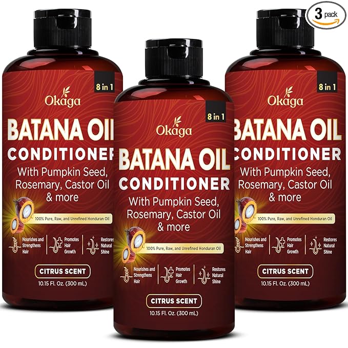 Batana Oil Conditioner for Hair Growth, Aloe Vera Leaf Juice, Biotin, Honduran Batana, Jojoba, Argan, Pumpkin Seed, Castor, Rosemary Oils, 8-in-1 Natural Formula, 10.15 fl oz Citrus Scent, 3Pack