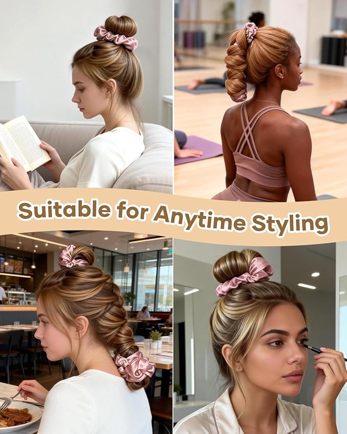 BONNET QUEEN Satin Heatless Hair Curler, Overnight Curls for Long Hair, Ultra Soft Daily Use of Hair Accessories & 2 Scrunchies, Damage-Free Styling, Soft Hair Curlers for Overnight, Rose Gold