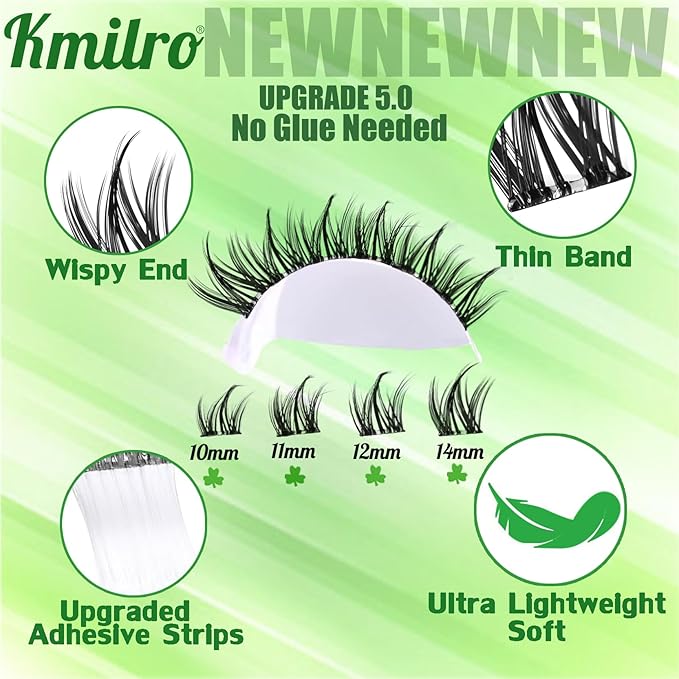 Self Adhesive Eyelashes 10-14mm Manga Self Adhesive Lash Clusters Spiky Pre Glued Lashes Anime Press on Lashes No Glue Needed Wispy Reusable DIY Cluster Eyelash Extensions Kit with Tweezers, by Kmilro