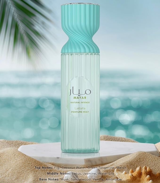 Lattafa Mayar Natural Intense Perfume Mist 250ml – Fresh, Aquatic Body Spray with Fig, Coconut Water, Green Tangerine, Lotus, Jasmine, Musk, Sandalwood & Vanilla