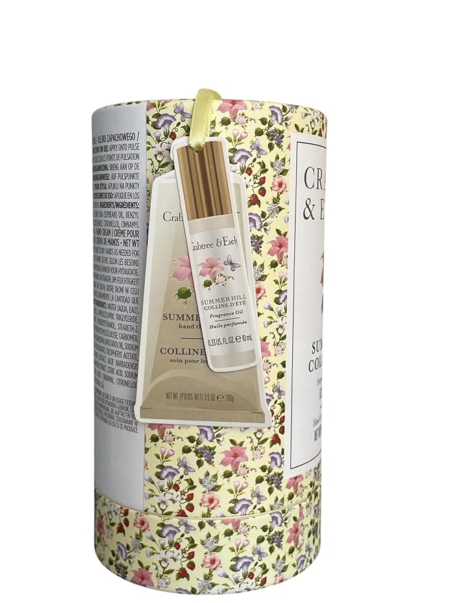 Crabtree & Evelyn Summer Hill Fragrance Oil Rollerball 0.33oz & Hand Creme 3.5oz Set