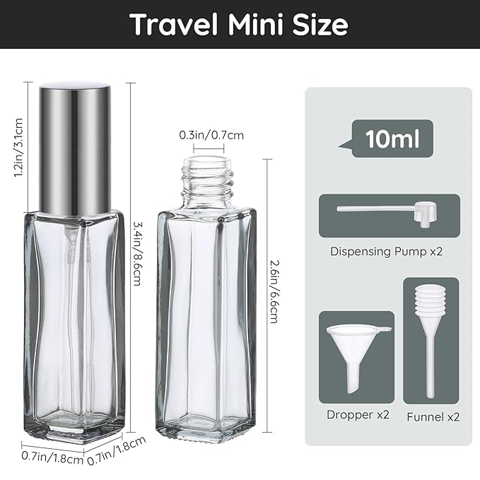 Segbeauty 10ML Empty Perfume Bottles, 10pcs Mini Refillable Atomizer, Portable Leak-proof Glass Spray Bottles for Travel Sample Dispenser
