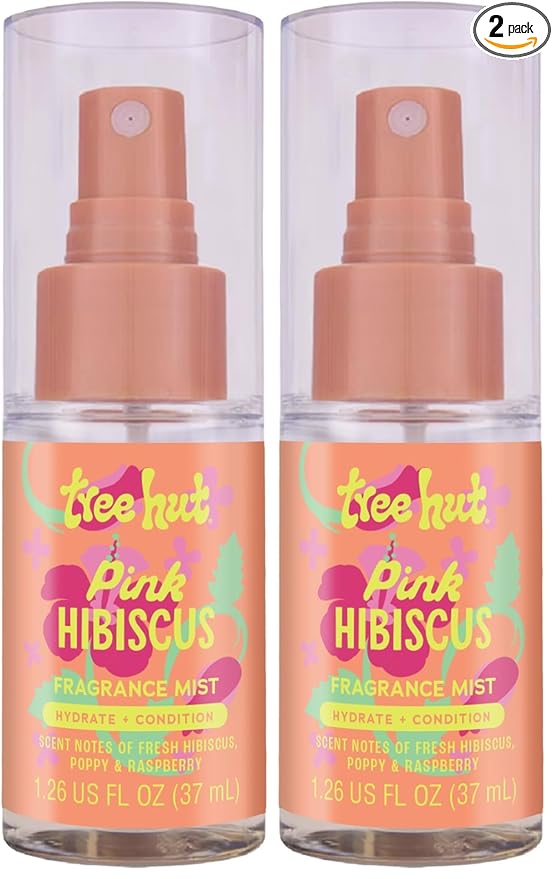 Tree Hut Mini Pink Hibiscus Fragrance Mist, Hydrating Alcohol-Free Hair & Body Spray with Shea Butter, Refreshing Perfume Mist for Scent Layering, Travel Size, 1.26 fl oz (Pack of 2)