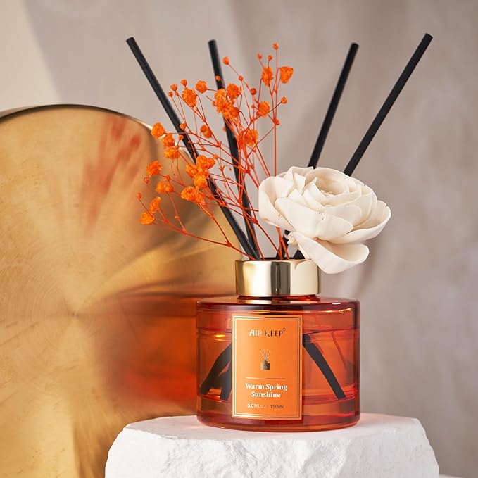 Airkeep Flower Reed Diffusers Set, 5.07 oz Freesia/Passion Fruit/Orange Scented Oil Diffuser with 8 Reed Sticks, Home Fragrance Diffuser Gift Set for Bathroom & Office Decor 150ml